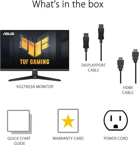 شاشة ASUS TUF Gaming مقاس 25 بوصة (24.5 قابلة للعرض) بدقة 1080 بكسل (VG259Q3A) - دقة FHD، 180 هرتز، 1 مللي ثانية، تقنية IPS سريعة، ضبابية حركة منخفضة للغاية، FreeSync، سرعة متغيرة، مكبرات صوت، 99% sRGB، Shadow Boost ضمان لمدة 3 سنوات in Kuwait
