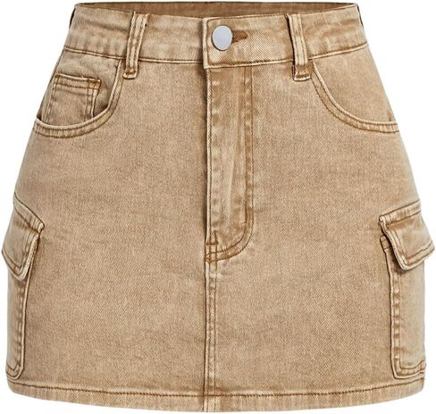 SHENHE Women's Denim Skirt Cargo Flap Pockets Straight Pencil Jean Mini Skirt Streetwear in Saudi Arabia