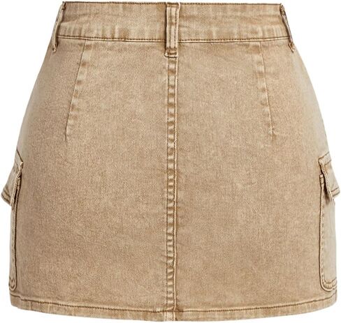 SHENHE Women's Denim Skirt Cargo Flap Pockets Straight Pencil Jean Mini Skirt Streetwear in Saudi Arabia