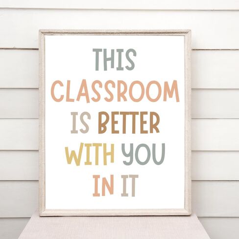 Wowsweet-هذا الفصل الدراسي أفضل معك فيه، ديكور حائط تحفيزي إيجابي، لافتات للمعلمين، ترحيب بغرفة الفصل الدراسي، ديكور بوهو للفصل الدراسي، مساحة آمنة، غير مؤطرة (8 × 10 بوصة) in Kuwait