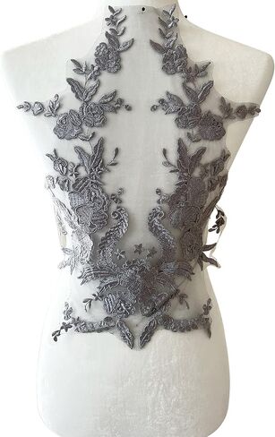 PEPPERLONELY 1pc Lace Flower Sew on Embroidered Lace Applique Wedding Dress Bride's Gown Headdress Adornment DIY Patch Clothing Accessories, 12.5 x 17 Inches, Red in Saudi Arabia