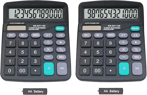 Basic Calculator 12 Digit Dual Power Large LCD Display Sensitive Button for Office, Primary School, Market or Home Use (Black, Pack of 2) in Saudi Arabia