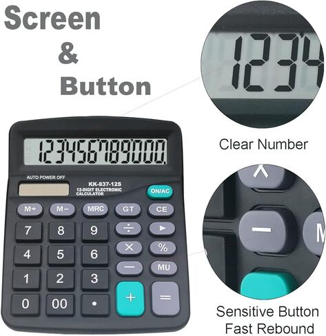 Basic Calculator 12 Digit Dual Power Large LCD Display Sensitive Button for Office, Primary School, Market or Home Use (Black, Pack of 2) in Saudi Arabia