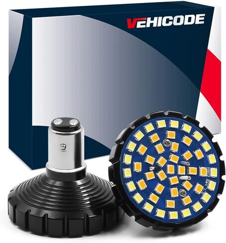 VEHICODE 1157 LED لمبة إشارة الانعطاف الأمامية ضوء أبيض كهرماني اللون مفتاح متوافق مع Harley Davidson Motorcycle Running Driving 2 بوصة مصباح وامض (عبوتان) in Saudi Arabia
