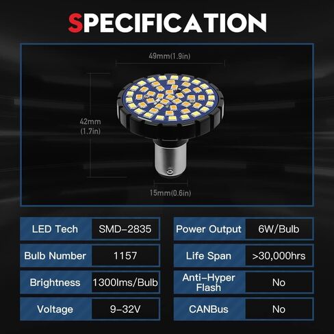 VEHICODE 1157 LED لمبة إشارة الانعطاف الأمامية ضوء أبيض كهرماني اللون مفتاح متوافق مع Harley Davidson Motorcycle Running Driving 2 بوصة مصباح وامض (عبوتان) in Saudi Arabia