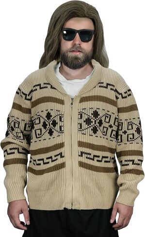 Men The Dude Sweater Costume Adults Shawl Collar Zip Up Knit Cardigan Sweater Halloween Cosplay Outerwear in Saudi Arabia