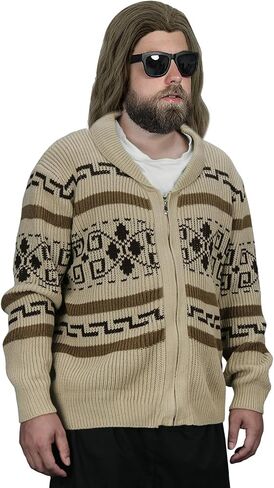 Men The Dude Sweater Costume Adults Shawl Collar Zip Up Knit Cardigan Sweater Halloween Cosplay Outerwear in Saudi Arabia