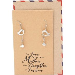 Quan Jewelry Handmade Mother Daughter Earrings, Cute Birds Earrings, Set of 2 Earrings, Gifts for Mom and Daughter, Bird Jewelry Gift with Inspirational Quote Card