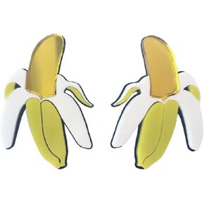 Banana Earrings for Women, Cute Fruit Banana Acrylic Earrings for Girls, Yellow Banana Dangle Earrings Hypoallergenic, Peeled Banana Drop Earrings, Sterling Silver, No Gemstone