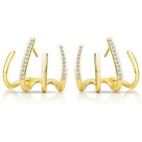 Gold Cuff Earrings 925 Sterling Silver Claw Huggie Earrings Small Pearl Hoop Earrings for Women