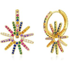 UniLogue s925 Silver Needle Hollow Circle Full Zircons Embellished Colorful Dangle Huggie Earrings Fashion Unique Geometric Double Rings Hoop Earrings