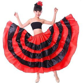 Girls Red Black Ruffles Dance Skirt for Belly Spanish Mexico Ballet Folklorico Dnace Performance