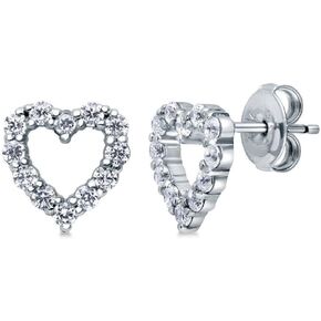 BERRICLE Sterling Silver Open Heart Cubic Zirconia CZ Anniversary Stud Earrings for Women, Rhodium Plated