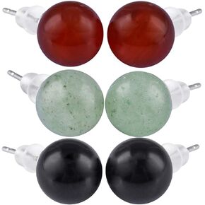 TUMBEELLUWA Pack of 3 Crystal Stone Stud Earrings Sets for Women, Round Polished Quartz Stone Bead Earrings with Earring Backs for Unisex in Kuwait
