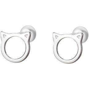 Cute Cat Kitten Tiny Small Stud Earrings for Women Teen Girls Cartilage 925 Sterling Silver Animal Pet Tragus Screw Back Ball Sleeper Barbell Studs Earring Lovely Hypoallergenic Christmas Jewelry Birthday Gifts 20G
