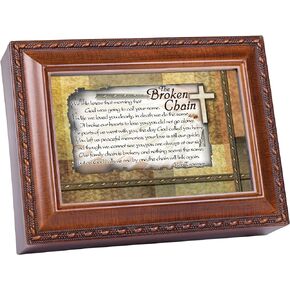 Cottage Garden The Broken Chain Inspirational Woodgrain Rope Trim Music Box Plays Amazing Grace