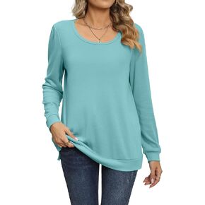 DUSDIMON Women's Fall Casual Long Sleeve Tunic Tops Side Split T-Shirt for Leggings