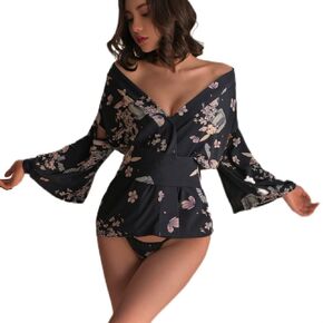 Temptshow Cosplay Japanese geisha kimono lingerie sexy cardigan print tighten waist suit yukata