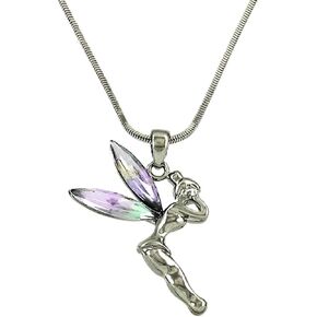 Fairy Tinkerbell Pendant Necklace Silver Tone AB Crystal Wings Gift Boxed Tinker Bell Fashion Jewelry
