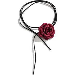 Creative Rose Flower Choker Necklace for Women Girls DIY Floral Flannel Choker Necklace Accessories for Party Dresses