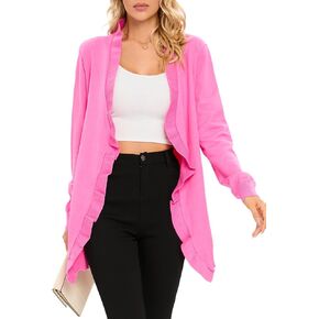 Famulily Cardigan Sweaters for Women Long Sleeve Open Front Coat Ruffle Collar Knit Cardigans