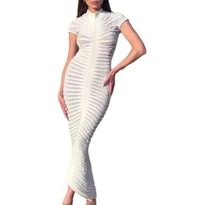 Lancifolium Women’s Sexy Mock Neck See Through Long Dress Fall Fashion 2023 Striped Sheer Sweater Dresses