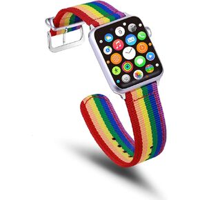 Tinsow قوس قزح معصمه حزام ساعة اليد مريحة الدنيم النسيج استبدال حزام (استيك) ساعة متوافق مع iWatch Series 5/4/3/2/1 in Kuwait