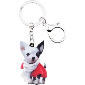 BONSNY Acrylic Chihuahua Dog Keychains Key Ring Car Purse Bags Pets Lover Charms Gifts