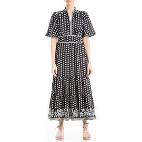 Max Studio Women's Spring 2023 Fashion Flutter Sleeve Printed V-Neck Maxi Dress
