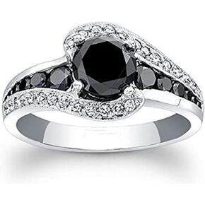 Vintage 925 Silver Ladies Cocktail Rings Black Gemstone Rings Fashion Ladies Holiday Gift Jewelry Round Cut Cubic Zirconia Anniversary Commitment Wedding Rings Ladies Engagement Rings 581 (8)