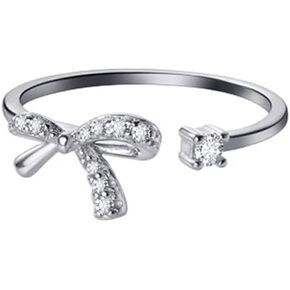 Dainty Bow Knot Statement Rings Sterling Silver 925 for Women Girls Delicate Cubic Zirconia Crystal Promise Engagement Ring Eternity Tail Finger Band Wedding Bands Jewelry Gifts BFF