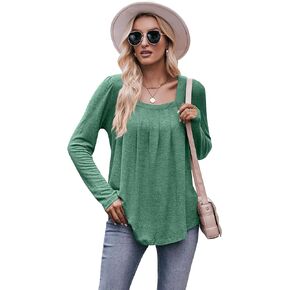 CASURESS Women's Tunic Tops for Leggings Long Sleeve Lightweight Casual Square Neck Fall Blouses