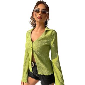 Floerns Women's Flounce Sleeve Lettuce Trim Collar Shirt Blouse Top