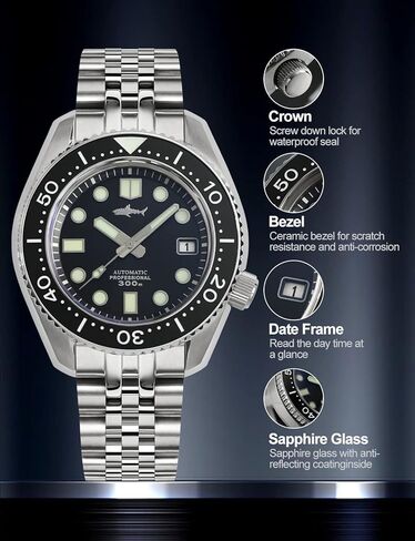 ساعة Heimdallr للرجال للغوص 300 متر مقاومة للماء NH35 أوتوماتيكية ميكانيكية فائقة مضيئة من الكريستال الياقوت ساعة يد رياضية للرجال، 3 وصلات، 5 وصلات in Kuwait