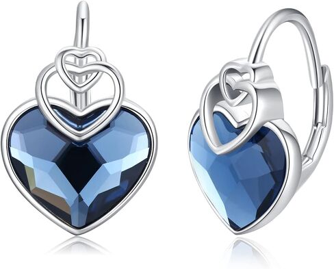 Love Heart Earrings 925 Sterling Silver Love Knot Huggie Hoop Earrings Blue Crystal Jewelry Gifts for Women Hypoallergenic Earrings for Sensitive Ears in Saudi Arabia