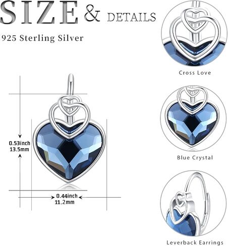 Love Heart Earrings 925 Sterling Silver Love Knot Huggie Hoop Earrings Blue Crystal Jewelry Gifts for Women Hypoallergenic Earrings for Sensitive Ears in Saudi Arabia