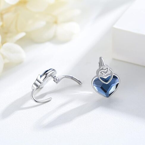 Love Heart Earrings 925 Sterling Silver Love Knot Huggie Hoop Earrings Blue Crystal Jewelry Gifts for Women Hypoallergenic Earrings for Sensitive Ears in Saudi Arabia