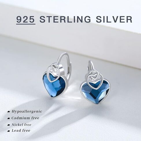 Love Heart Earrings 925 Sterling Silver Love Knot Huggie Hoop Earrings Blue Crystal Jewelry Gifts for Women Hypoallergenic Earrings for Sensitive Ears in Saudi Arabia