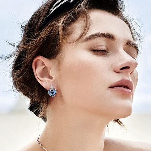Love Heart Earrings 925 Sterling Silver Love Knot Huggie Hoop Earrings Blue Crystal Jewelry Gifts for Women Hypoallergenic Earrings for Sensitive Ears in Saudi Arabia