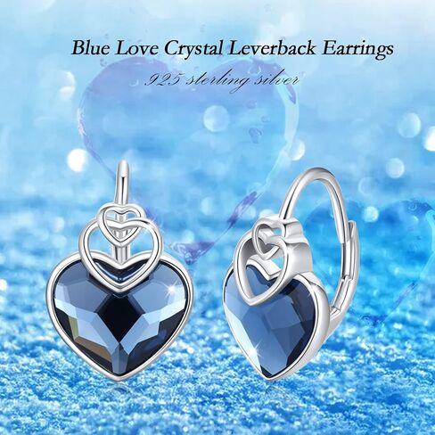 Love Heart Earrings 925 Sterling Silver Love Knot Huggie Hoop Earrings Blue Crystal Jewelry Gifts for Women Hypoallergenic Earrings for Sensitive Ears in Saudi Arabia