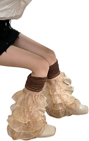 Bowanadacles النساء Y2k تكدرت الدانتيل تدفئة الساق المتدرج تول المرقعة طويل الفخذ العليا الجوارب خمر أصفاد للأحذية غطاء الجوارب in Saudi Arabia