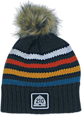 U210 قبعة بوم مخططة | قبعة شتوية محبوكة من يوتا مع بوم من الفرو الصناعي | سنوبيرد يوتا كاب in Kuwait