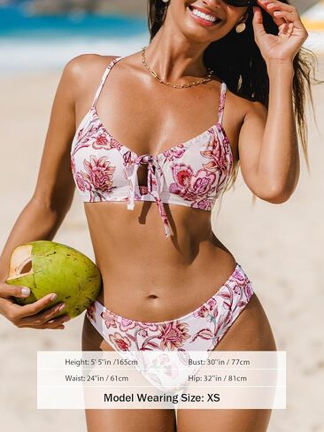 طقم بيكيني نسائي من CUPSHE مكون من قطعتين من ملابس السباحة برباط ورقبة واسعة وربطة عنق ذاتية وجزء سفلي متوسط ​​الارتفاع in Saudi Arabia