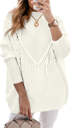 Dokotoo Women's Oversized Sweater Knit Crew Neck Tassel Tops Long Sleeves Casual Pullovers in Saudi Arabia