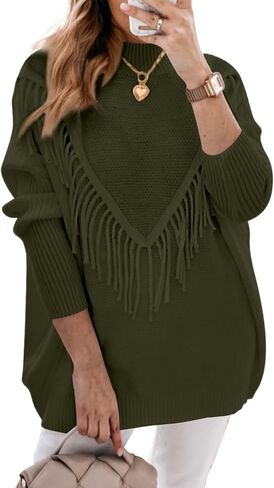 Dokotoo Women's Oversized Sweater Knit Crew Neck Tassel Tops Long Sleeves Casual Pullovers in Saudi Arabia