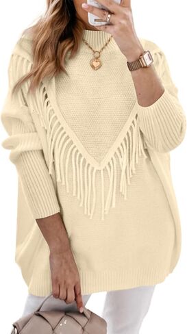 Dokotoo Women's Oversized Sweater Knit Crew Neck Tassel Tops Long Sleeves Casual Pullovers in Saudi Arabia
