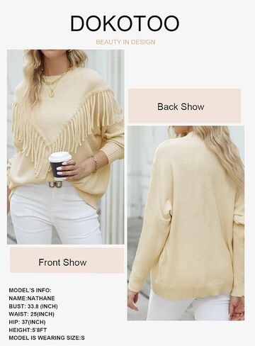 Dokotoo Women's Oversized Sweater Knit Crew Neck Tassel Tops Long Sleeves Casual Pullovers in Saudi Arabia