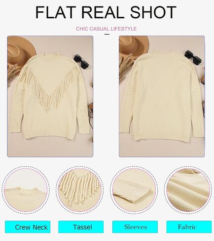 Dokotoo Women's Oversized Sweater Knit Crew Neck Tassel Tops Long Sleeves Casual Pullovers in Saudi Arabia
