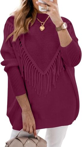 Dokotoo Women's Oversized Sweater Knit Crew Neck Tassel Tops Long Sleeves Casual Pullovers in Saudi Arabia