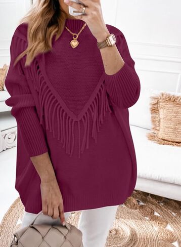 Dokotoo Women's Oversized Sweater Knit Crew Neck Tassel Tops Long Sleeves Casual Pullovers in Saudi Arabia